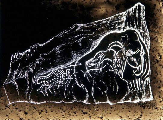 <B>Mammouths et signes sur stalagmite</B> © <I>Irène Dacunha</I>